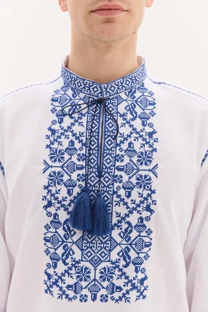Чоловіча вишиванка "Володимир" (біла-синя) — Фото 7