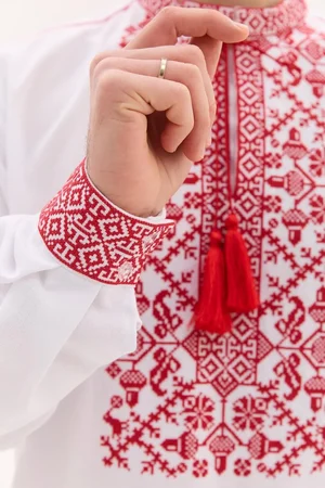 Чоловіча вишиванка "Володимир" (біла-червона) — Фото 7